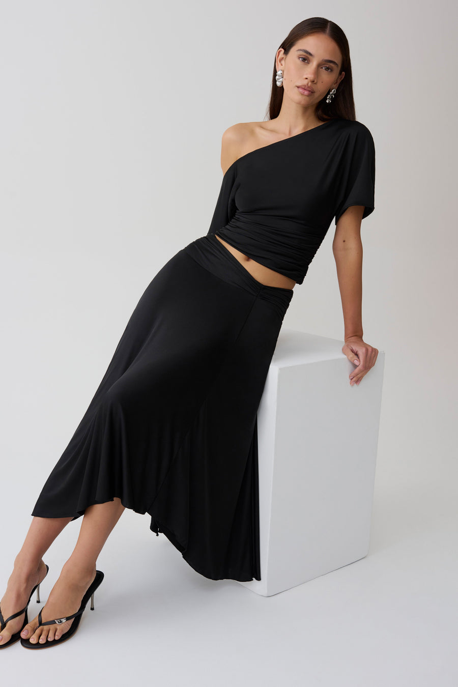Luu Slinky Midi Skirt - Black