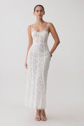 Ottilie Lace And Mesh Midi Dress - White