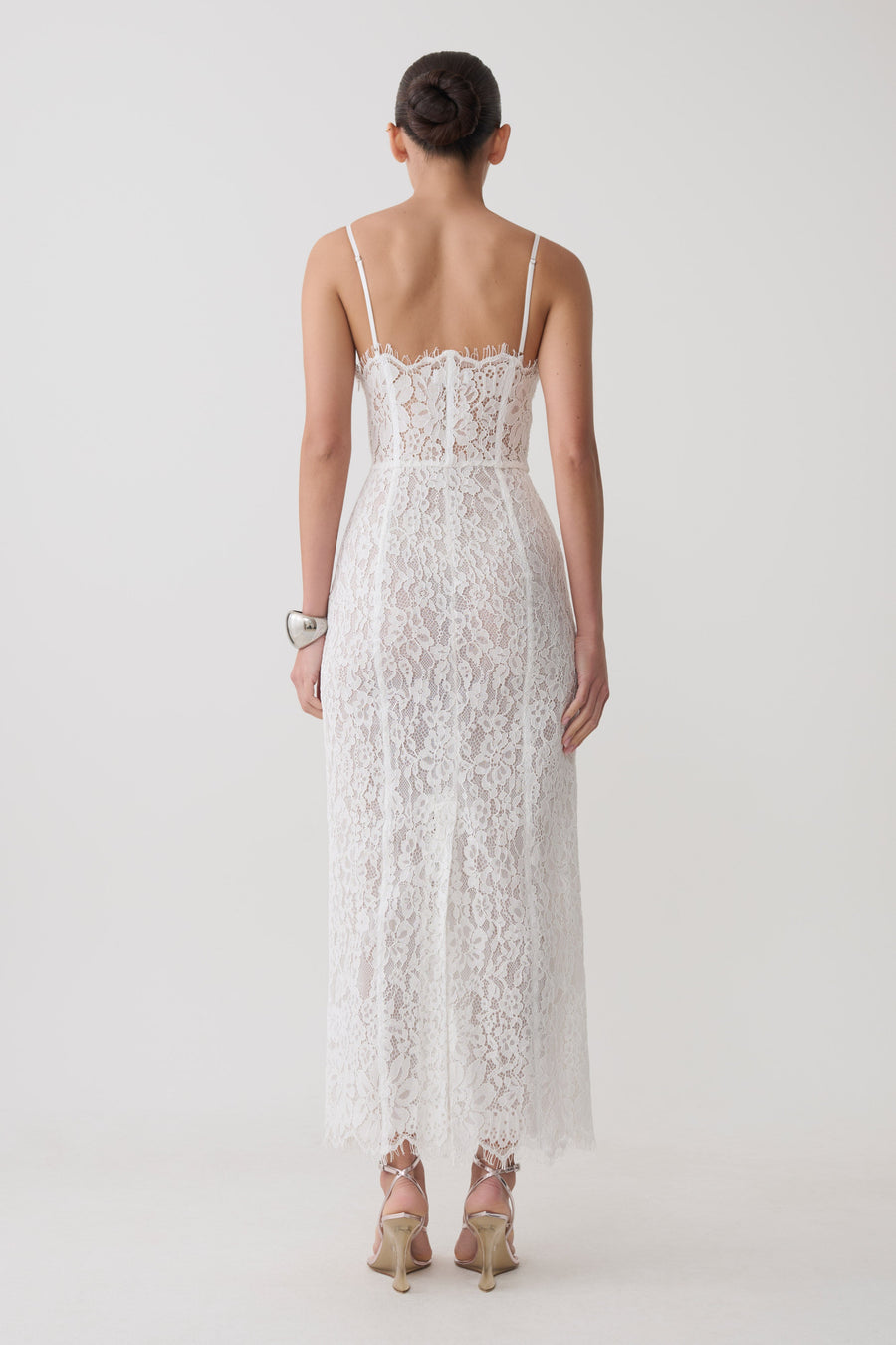 Ottilie Lace And Mesh Midi Dress - White