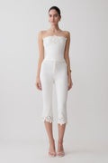 Tillie Flower Embroidery Denim Capris - White