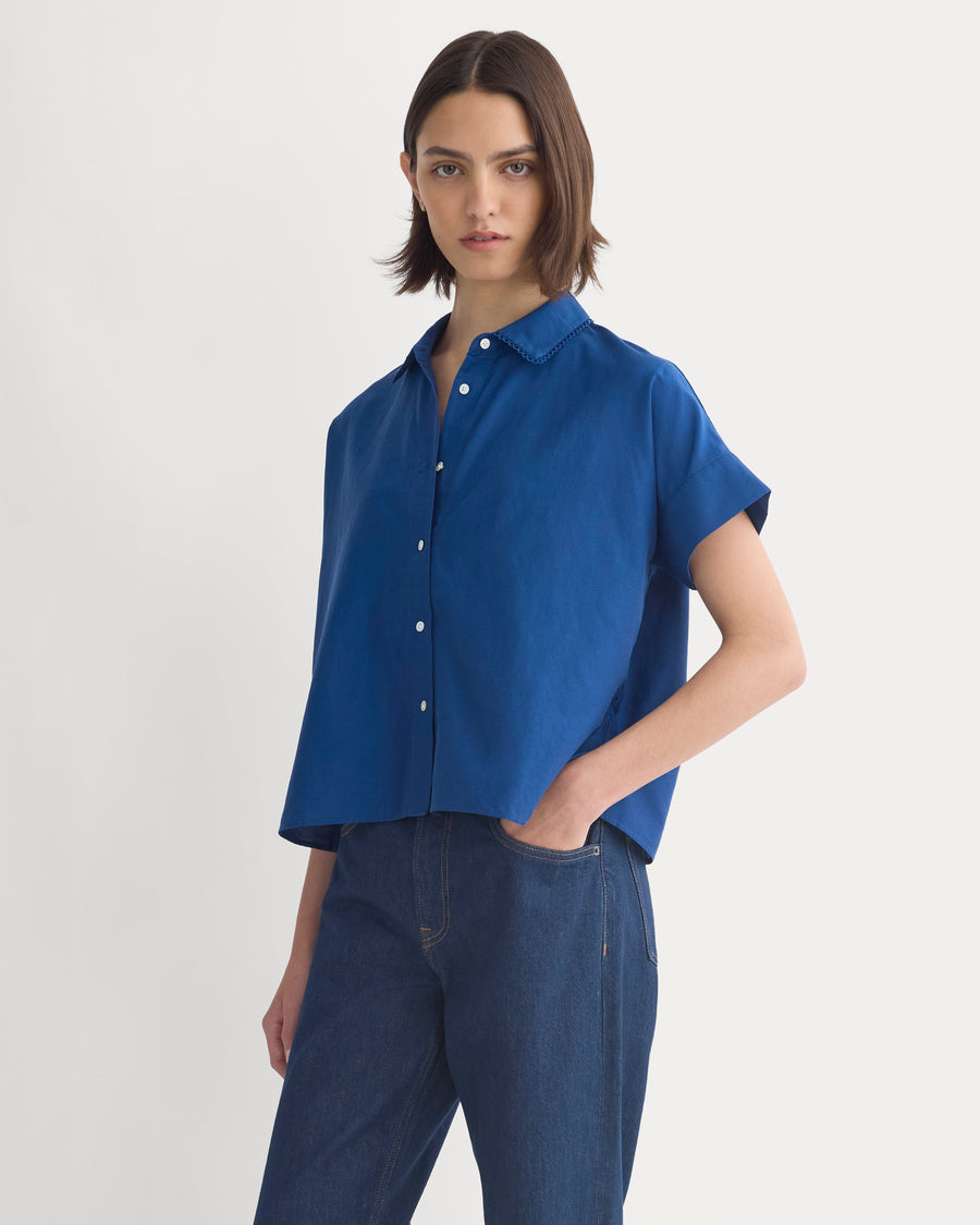 Scalloped-Collar Square Shirt | Estate Blue
