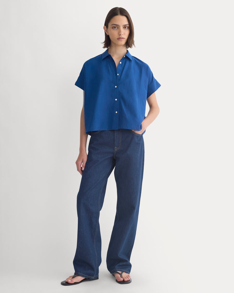 Scalloped-Collar Square Shirt | Estate Blue