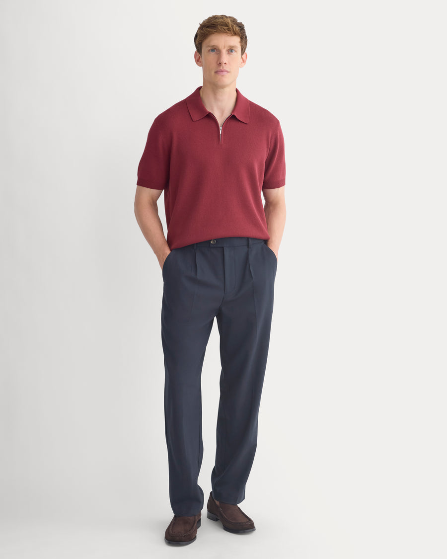 No-Sweat Textured Zip Polo | Cabernet