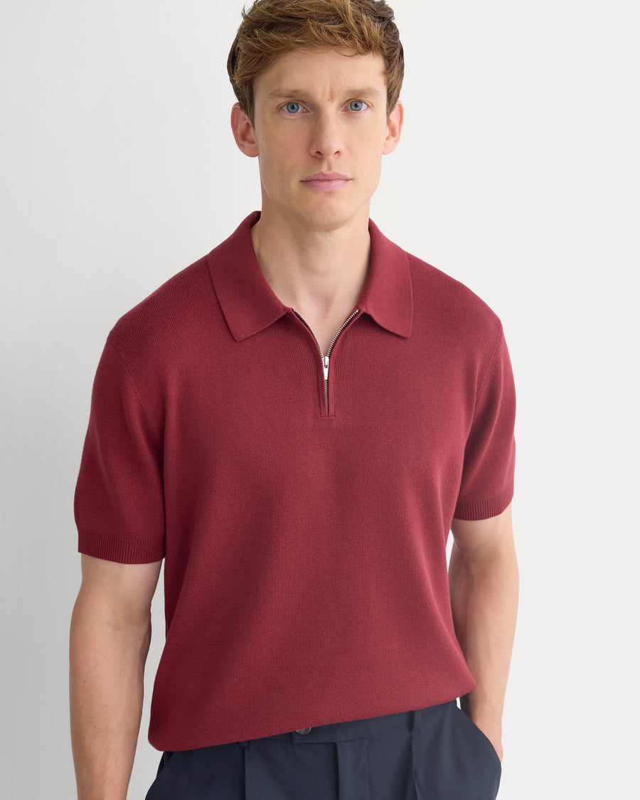 No-Sweat Textured Zip Polo | Cabernet