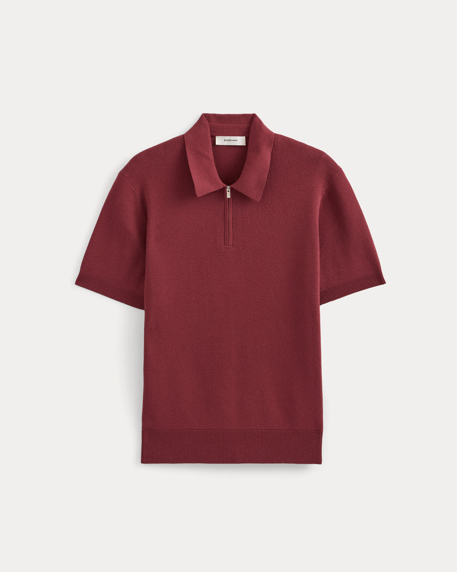 No-Sweat Textured Zip Polo | Cabernet