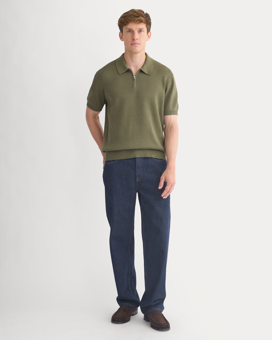No-Sweat Textured Zip Polo | Heathered Olive Night