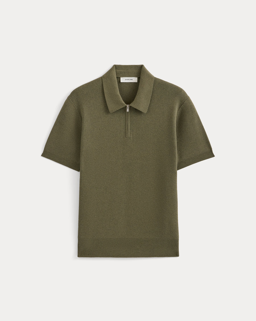 No-Sweat Textured Zip Polo | Heathered Olive Night
