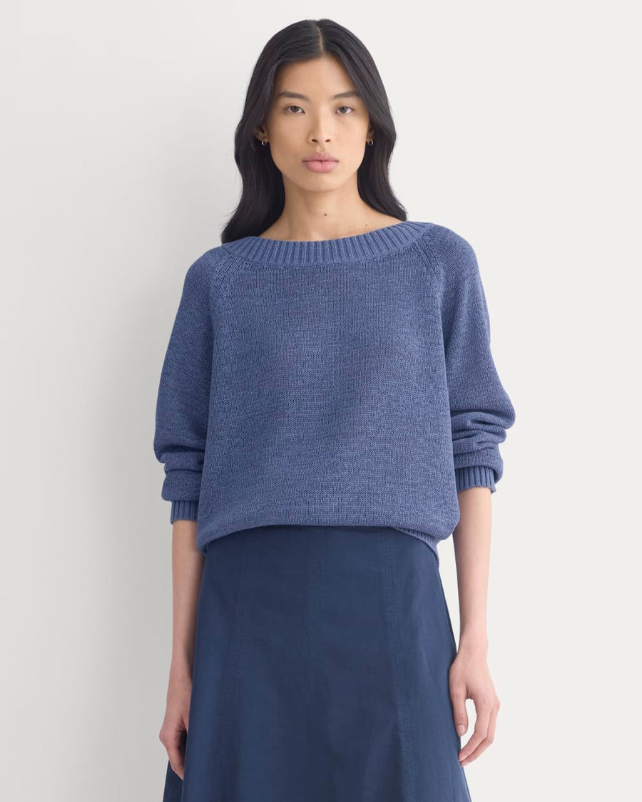 Wide-Neck Crew Sweater in Tape Yarn | Blue Dusk