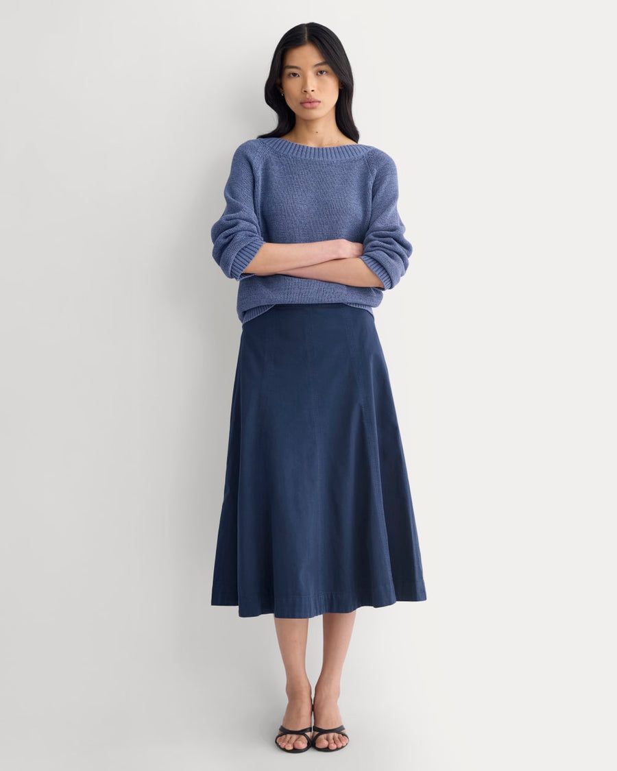 Wide-Neck Crew Sweater in Tape Yarn | Blue Dusk