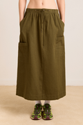 Vika Utility Midi Skirt - Olive