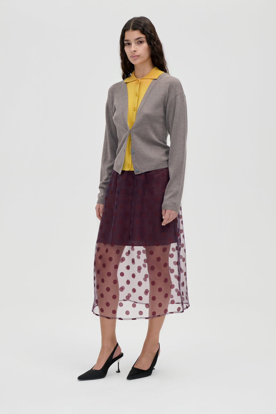 Elasticated Waistband Midi Skirt - Polka