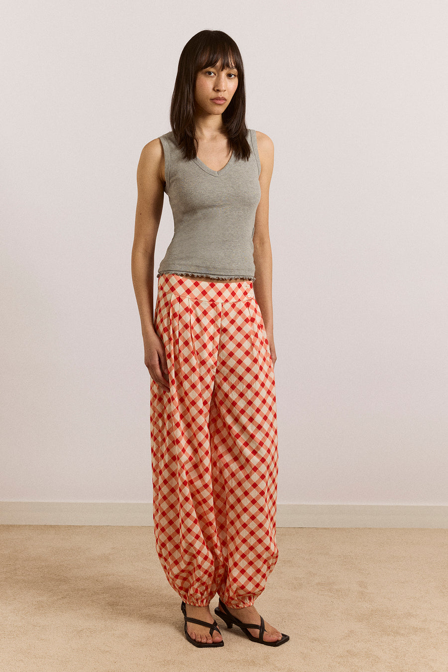Fernanda Sheer Trousers - Red Gingham