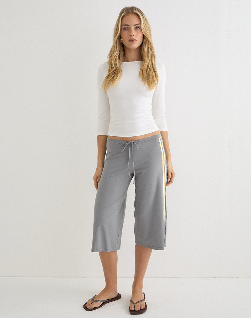 Mino Capri Trouser in Grey with Lemon Yellow Binding