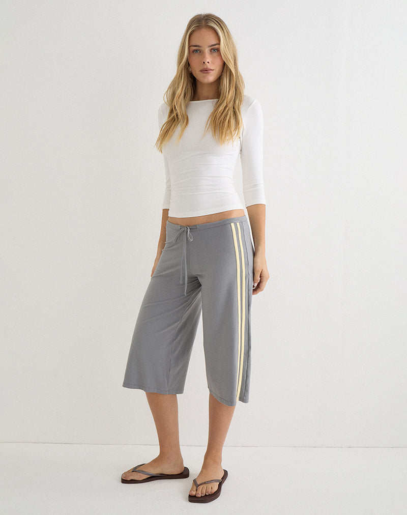 Mino Capri Trouser in Grey with Lemon Yellow Binding