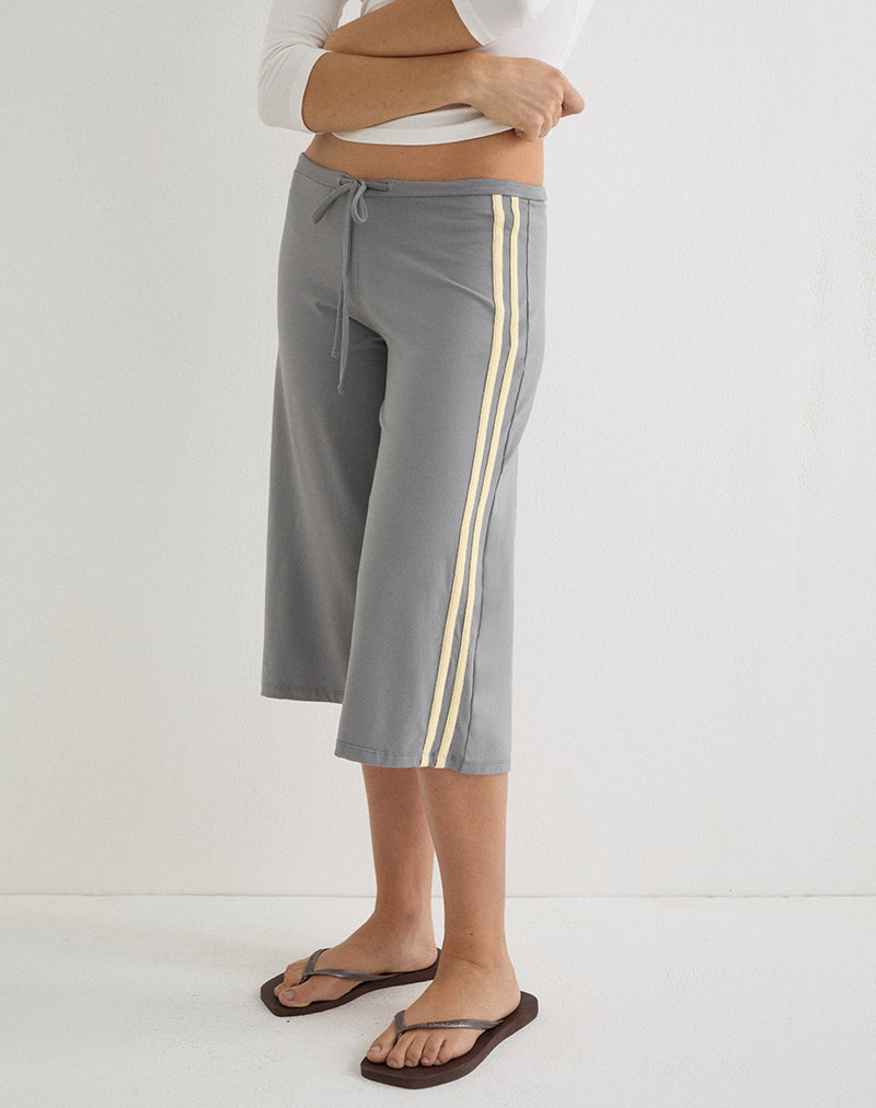 Mino Capri Trouser in Grey with Lemon Yellow Binding