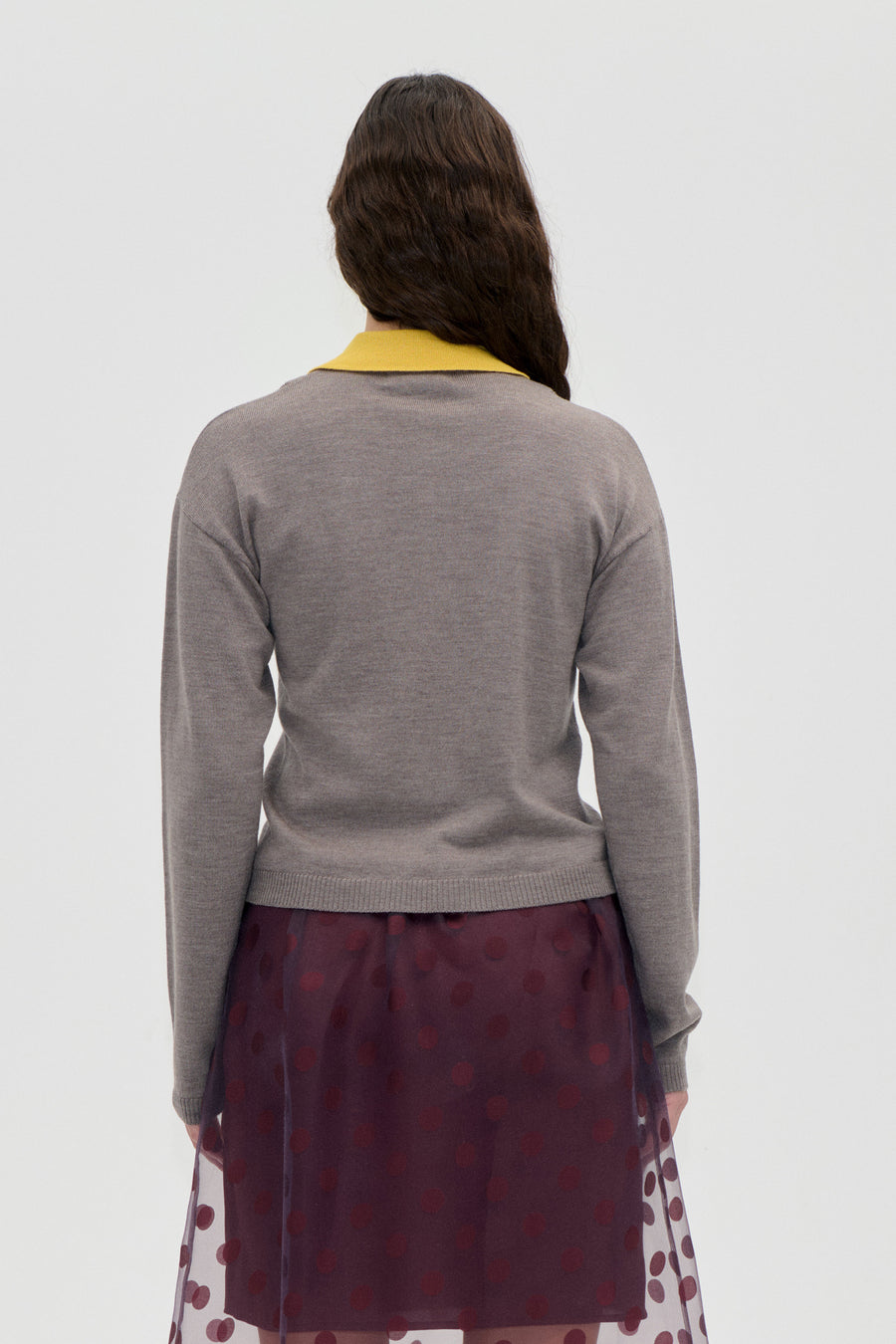 Layered Long Sleeve Cardigan - Grey / Mustard