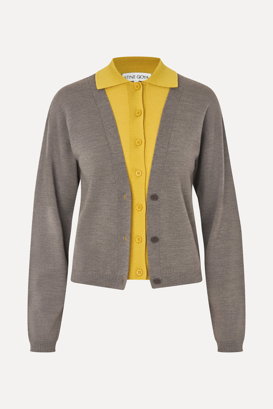 Layered Long Sleeve Cardigan - Grey / Mustard