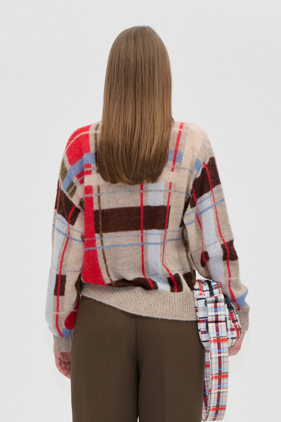 Long Sleeve Crewneck Knit - Scarlet Grid