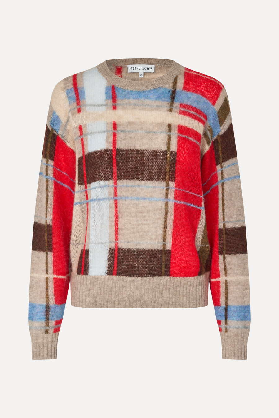 Long Sleeve Crewneck Knit - Scarlet Grid