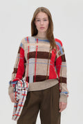 Long Sleeve Crewneck Knit - Scarlet Grid