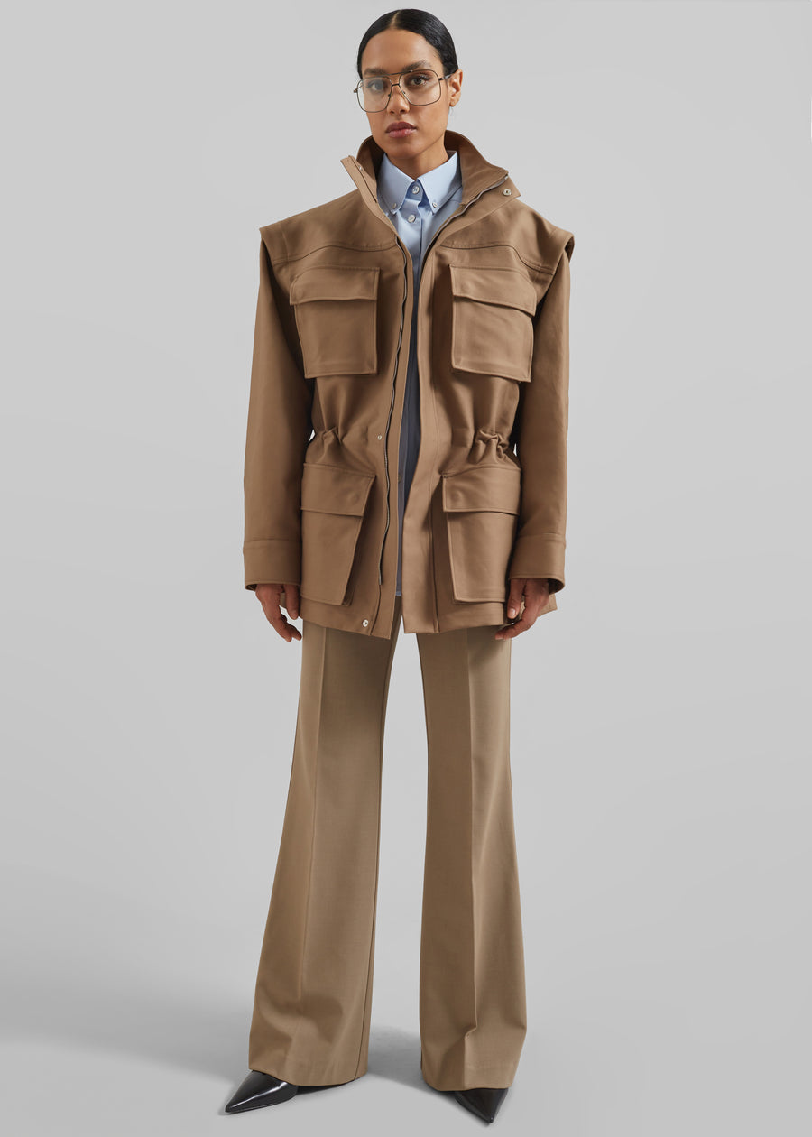 Melton Detachable Sleeve Cargo Jacket - Camel