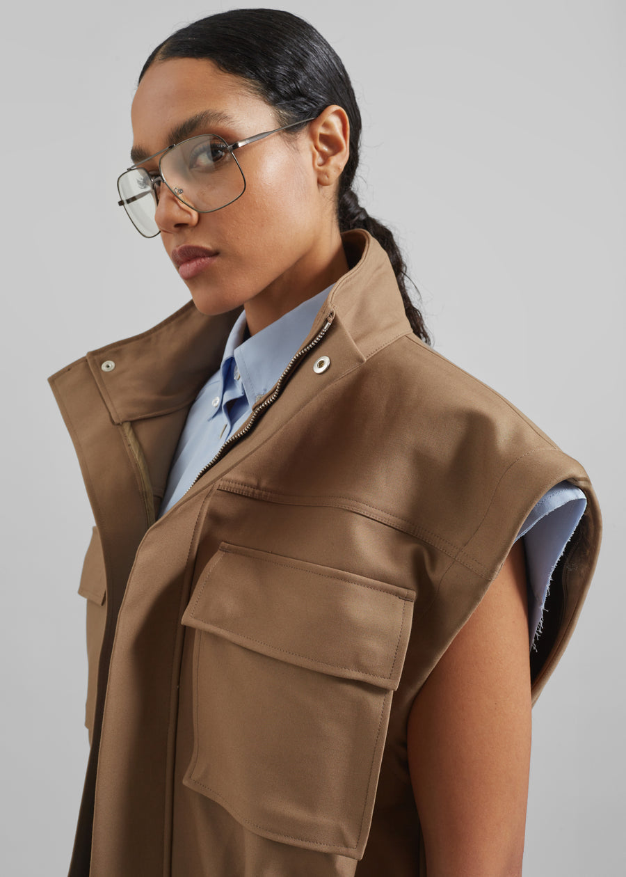 Melton Detachable Sleeve Cargo Jacket - Camel