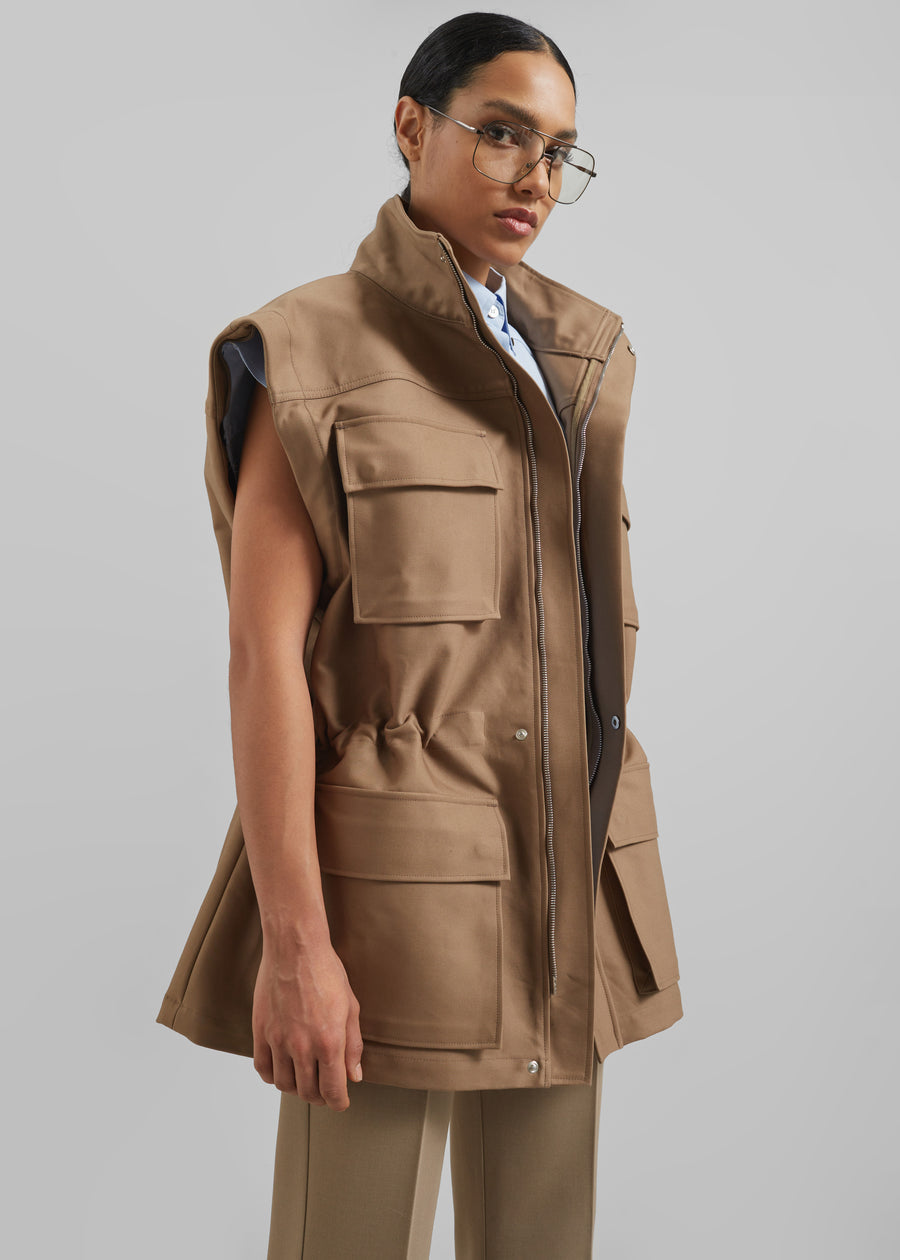 Melton Detachable Sleeve Cargo Jacket - Camel
