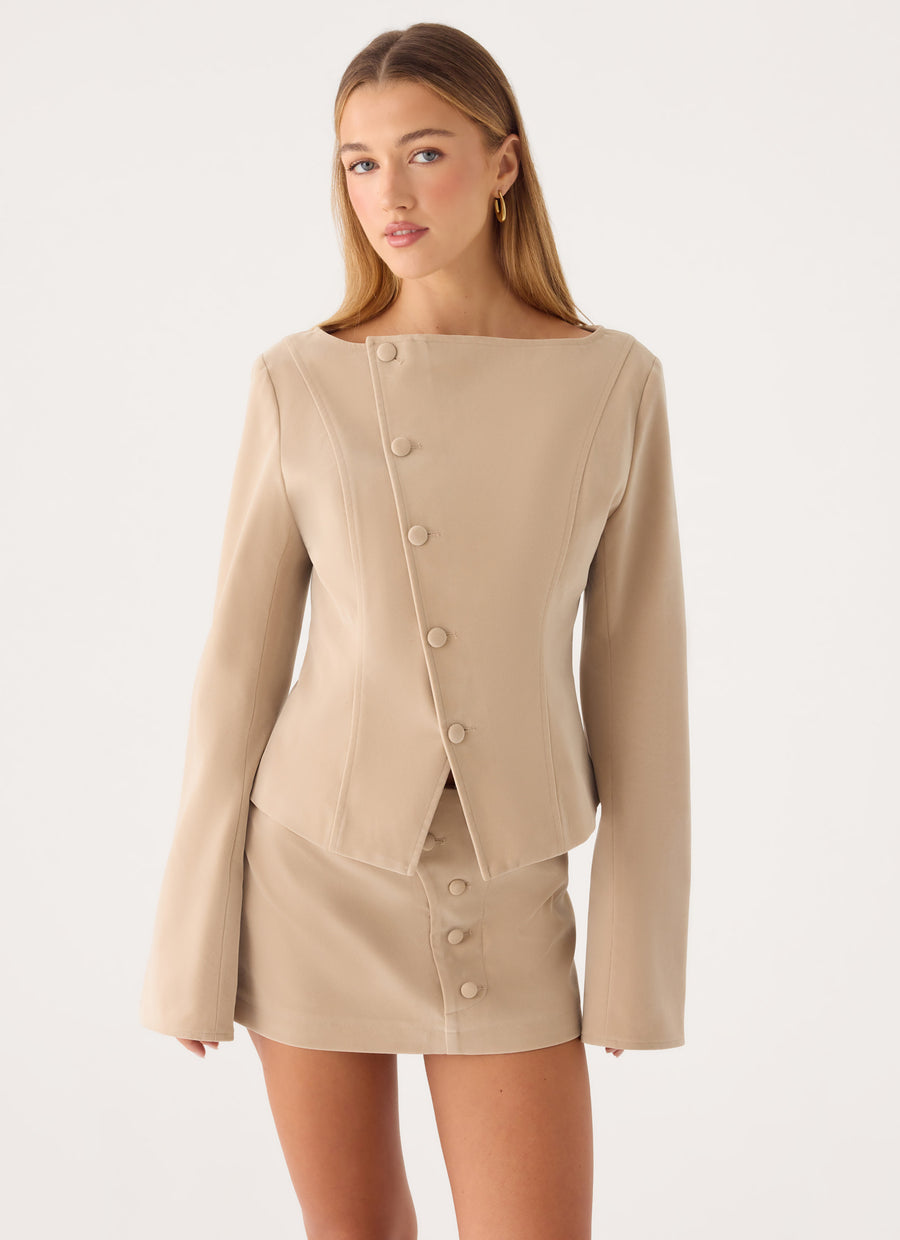 Milae Suede Asymmetrical Jacket - Beige