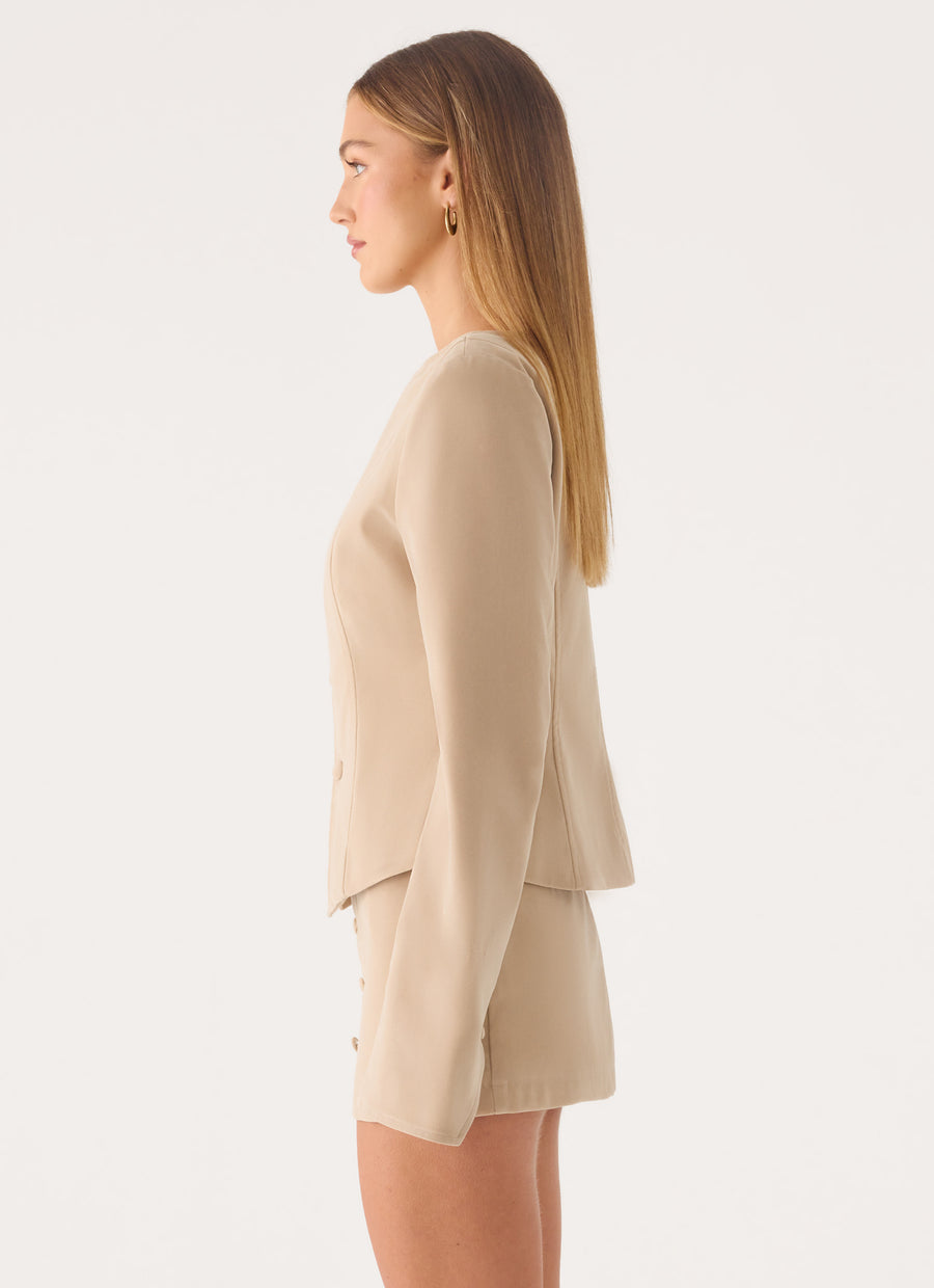 Milae Suede Asymmetrical Jacket - Beige