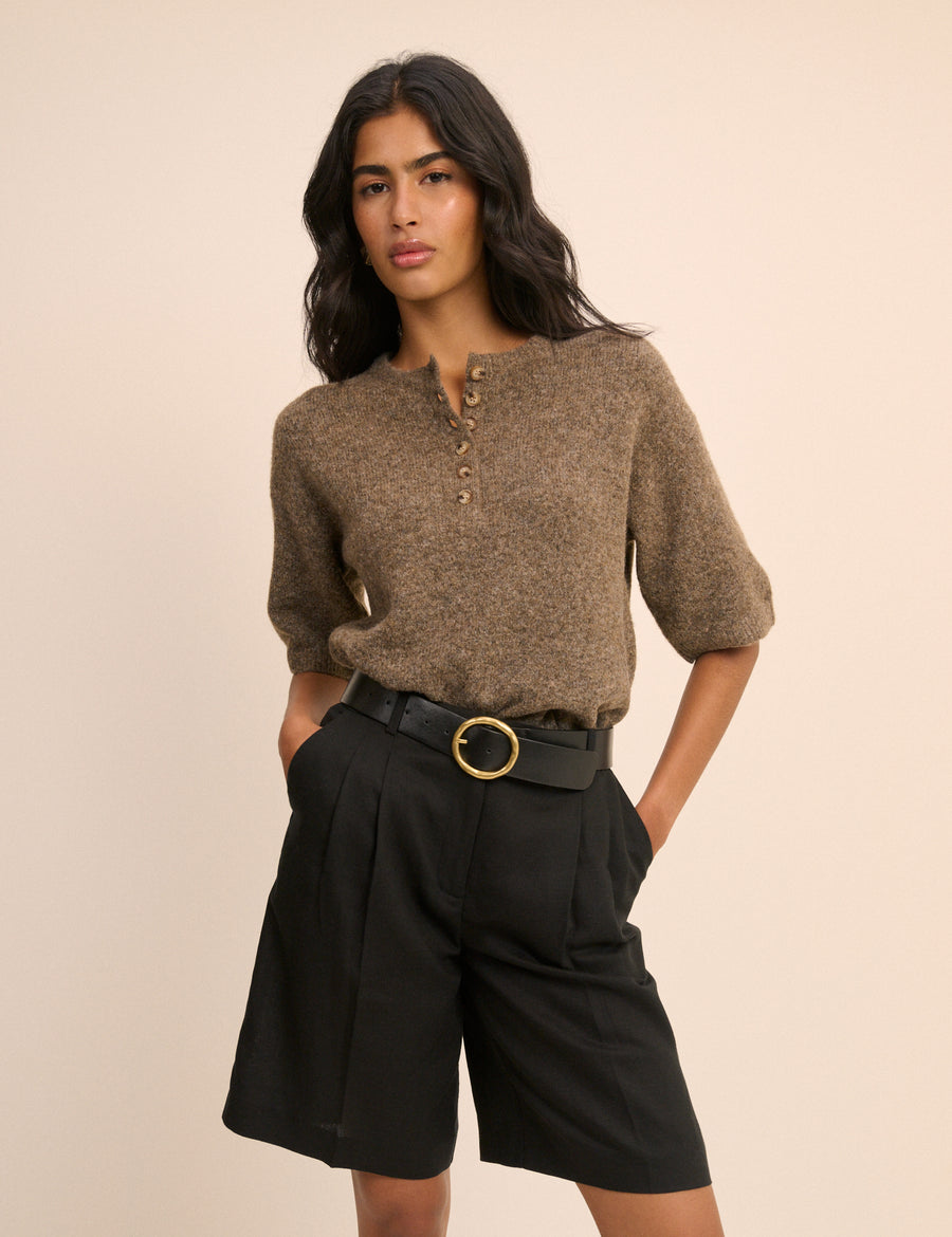 Brown Henley Knitted Top