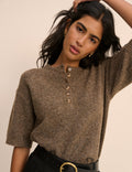 Brown Henley Knitted Top