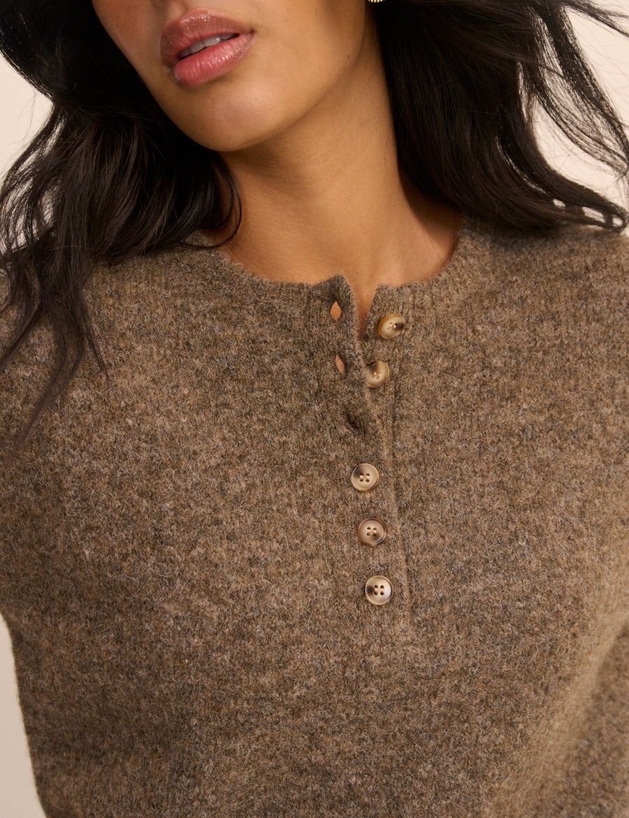 Brown Henley Knitted Top