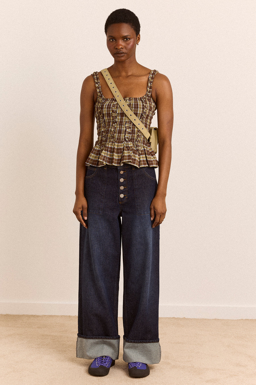 Gigi Baggy Wide Turn-Up Jeans - Rinse Slate Wash