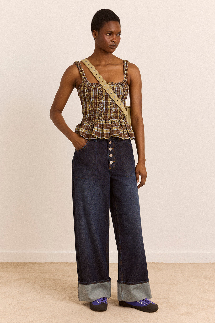 Gigi Baggy Wide Turn-Up Jeans - Rinse Slate Wash