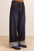 Gigi Baggy Wide Turn-Up Jeans - Rinse Slate Wash