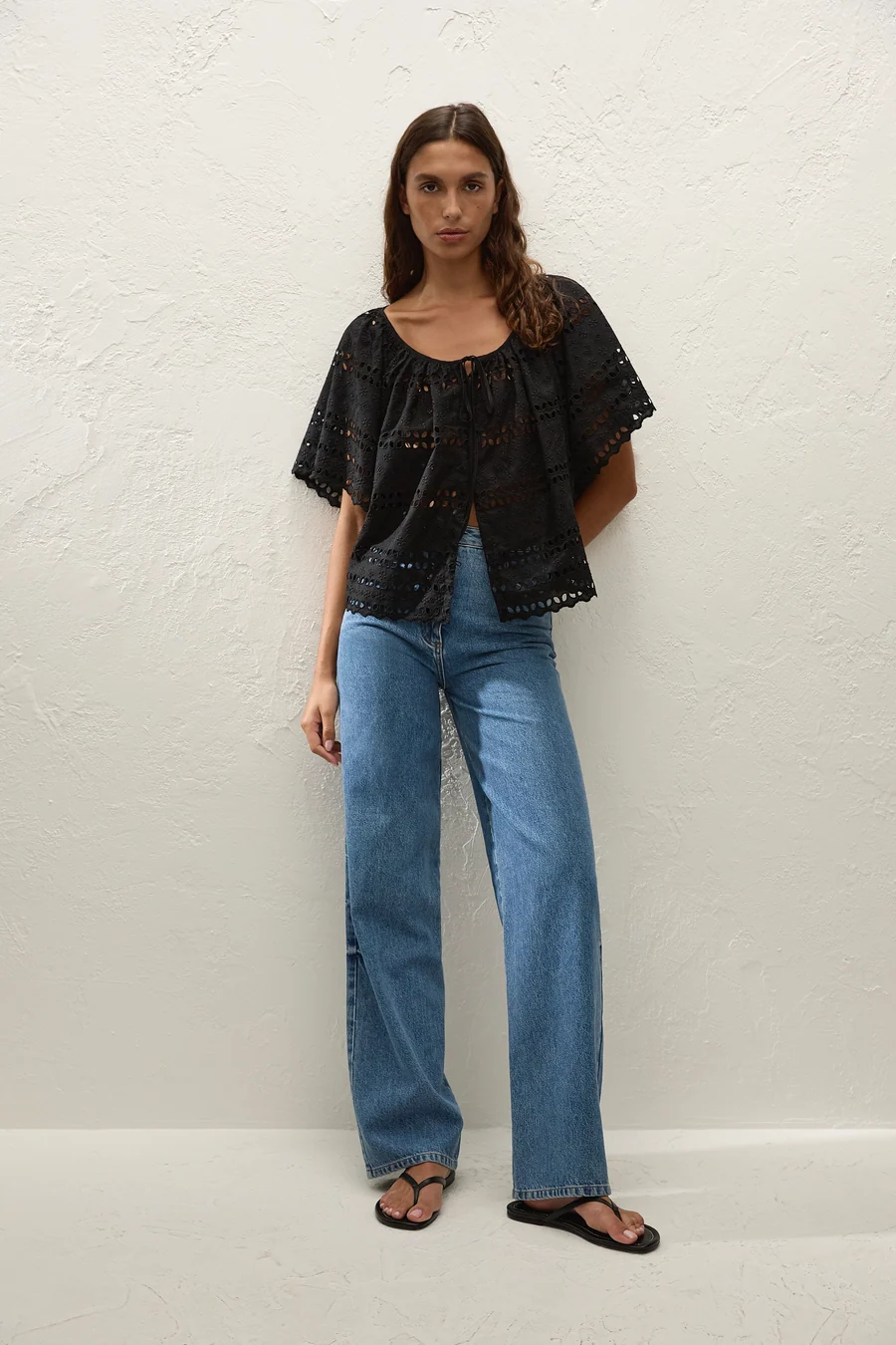 Mitla Top Rosa Broderie Black - Final Sale