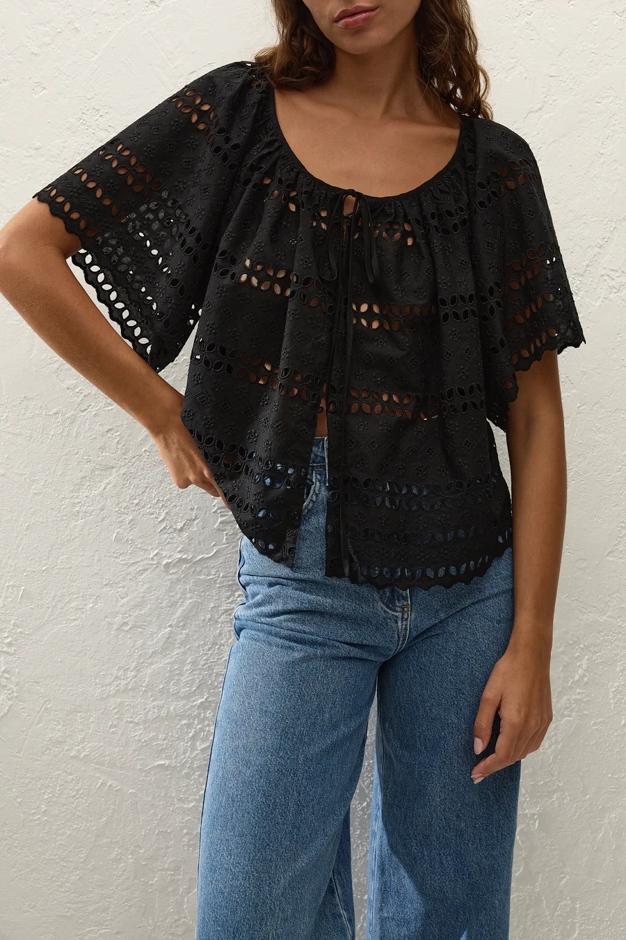 Mitla Top Rosa Broderie Black - Final Sale
