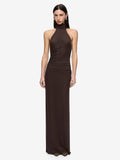 XANTHI HALTER MAXI DRESS - BITTER CHOC