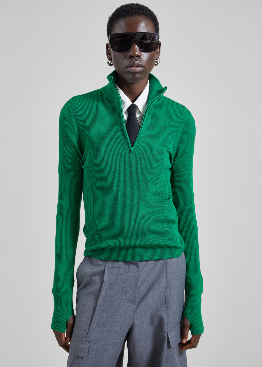 Sade Knit Zip Sweater - Green