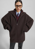 Veda Oversized Zip-Up Cardigan - Brown