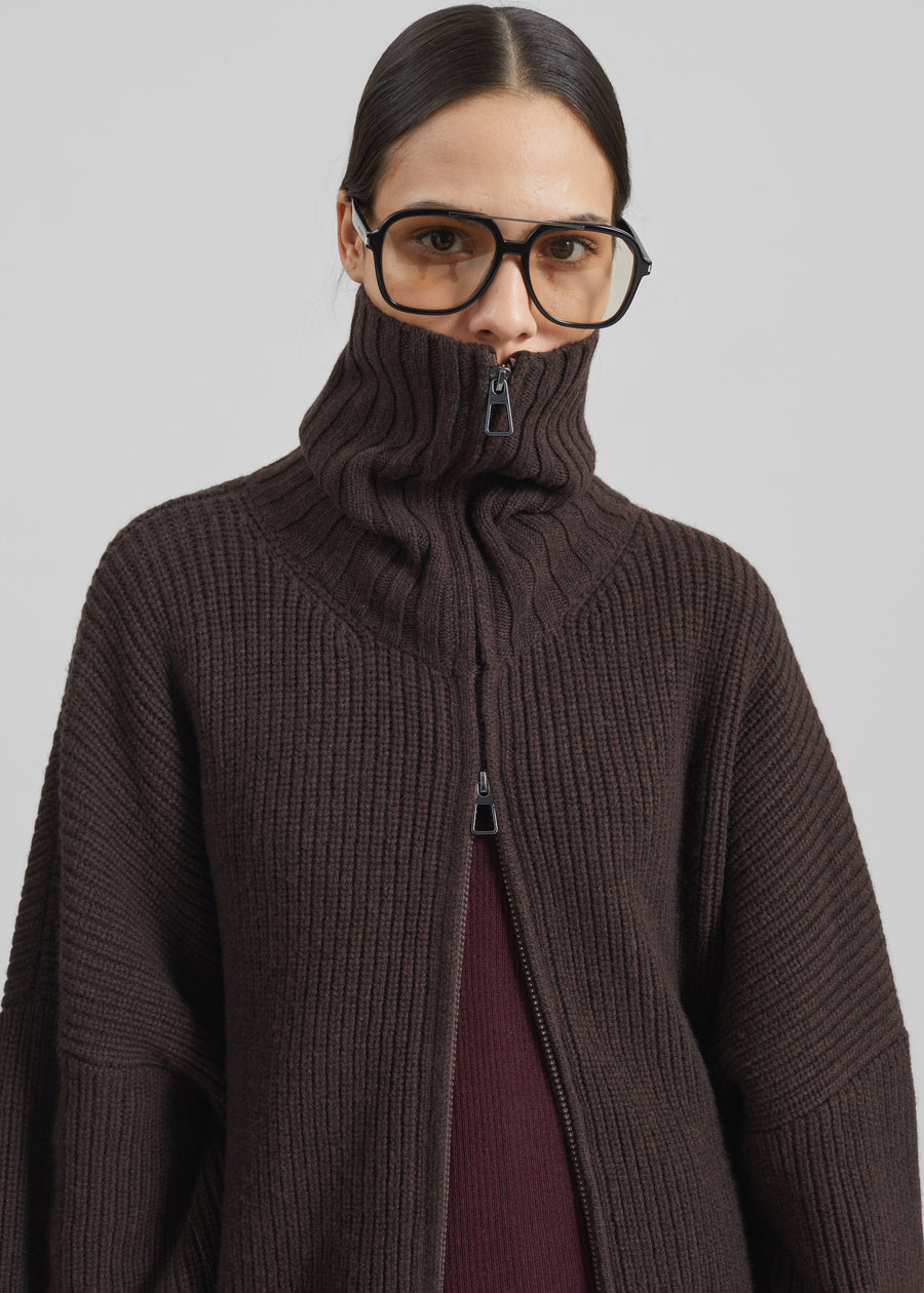 Veda Oversized Zip-Up Cardigan - Brown