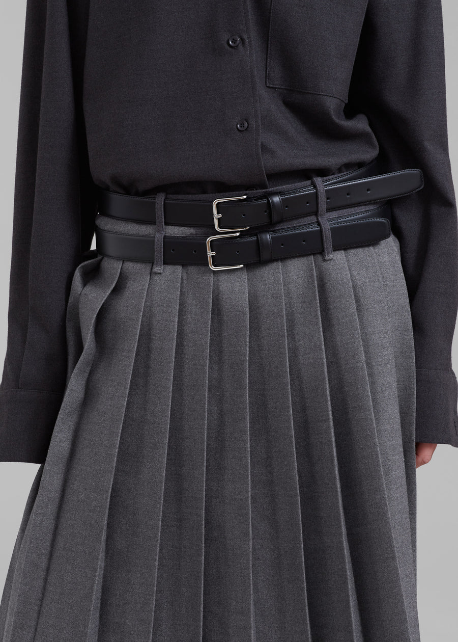 Wednesday Belted Pleated Skirt - Dark Grey Melange