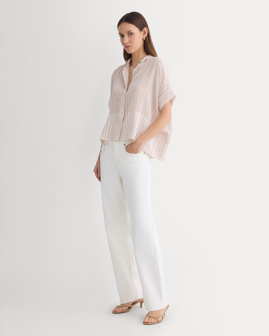 The Boxy Shirt in Washable Silk | Bone / Rose