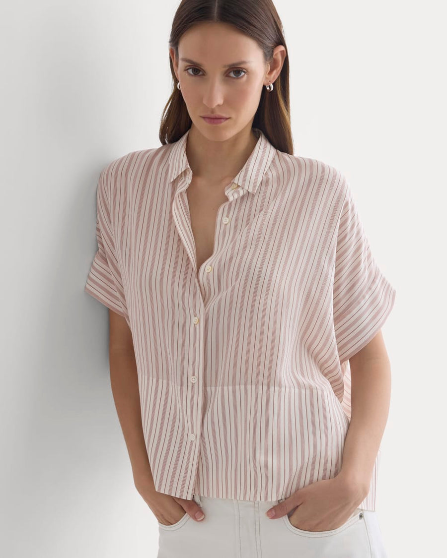 The Boxy Shirt in Washable Silk | Bone / Rose
