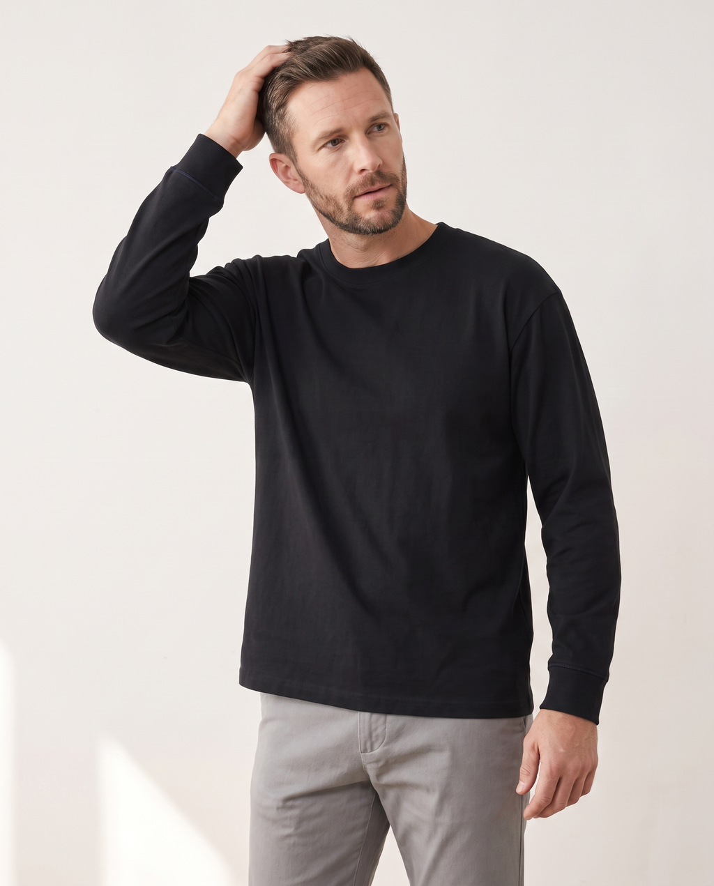 The Heavy Long Sleeve in black, side view