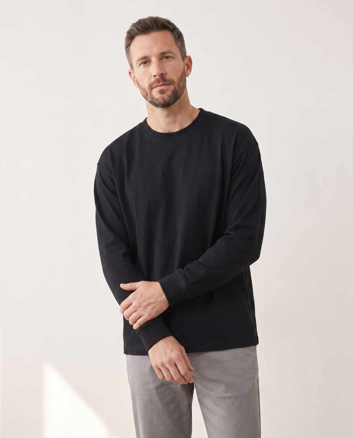 color::Black|The Heavy Long Sleeve in black, front, on model