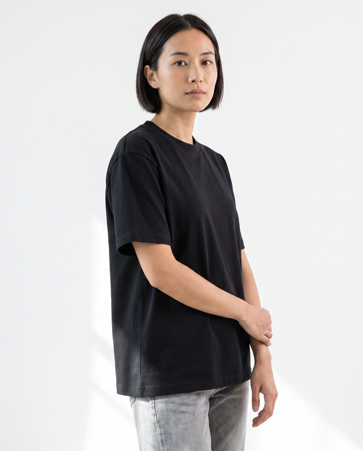 color::Black|The Everyday Tee in black, front, on model