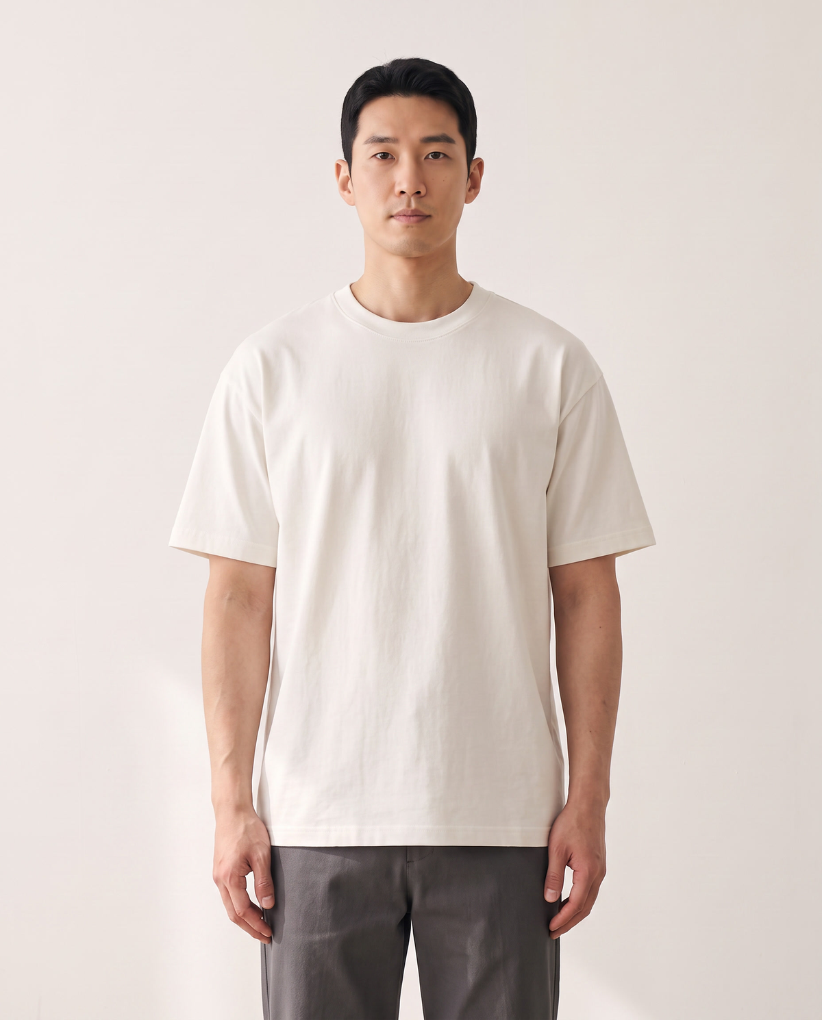 color::Pearl White|The Everyday Tee in pearl white, front, on model