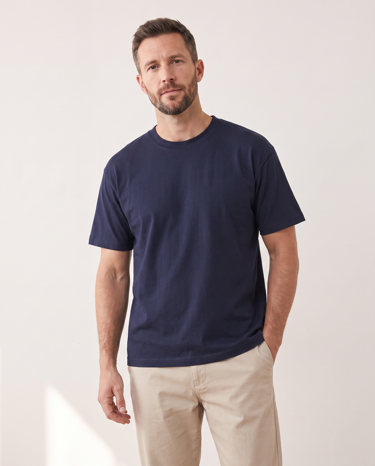 color::Navy|The Everyday Tee in navy, front, on model