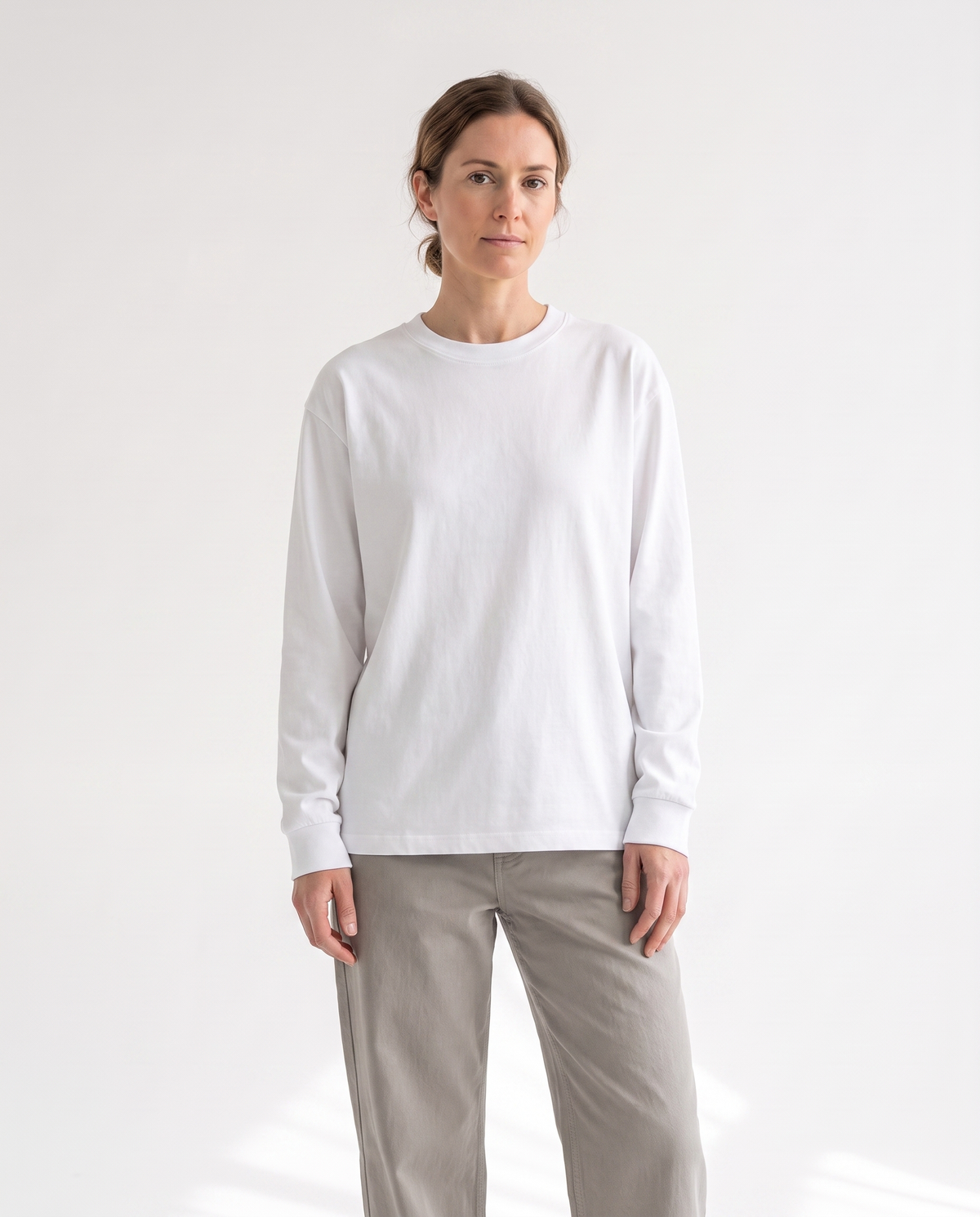 color::White|The Heavy Long Sleeve in white, front, on model